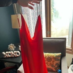 Marciano Red Silk Dress With Gold Chain Straps Size XS